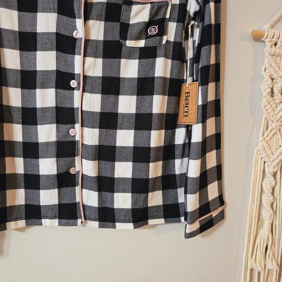 NWT Born Navy White Buffalo Check Button Up Sleeping Shirt Pajamas Size M Medium - Picture 4 of 11